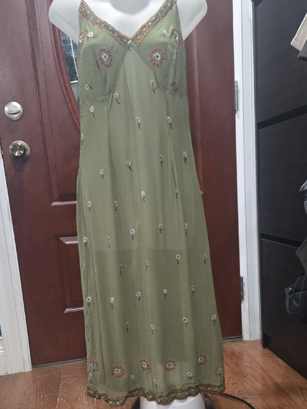 Embroidered Olive Green Dress - Medium